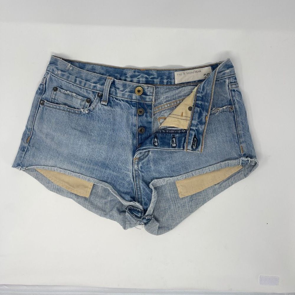 Rag & Bone Womens Blue Medium Wash Denim Cuffed Hem Hot Pants Shorts 26 - Picture 2 of 5